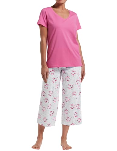 Image of HUE Women's Basic 2 Piece Pajama Set V-neck Tee and Printed Knit Capri Pant Made With Temperature Control Technology