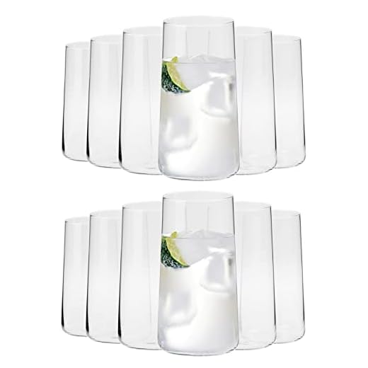 KIAPPO Juego de 12 vasos de cristal de gran avant con capacidad de 540 ml, vasos altos para agua y bebidas frías, bebidas, diseño moderno y minimalista, cristal de cristal, apto para lavavajillas