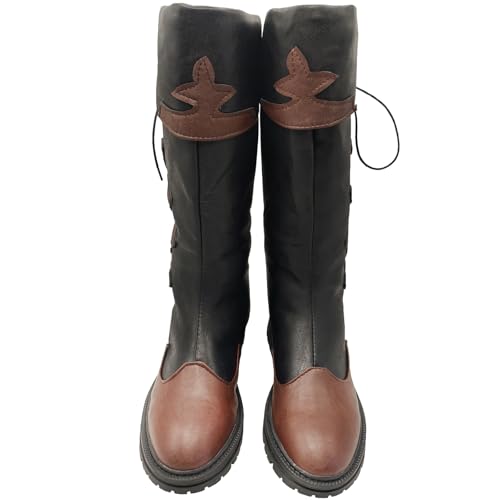 Unisex Renaissance Medieval Cosplay Halloween Cosplay Boots PU Leather Mid Calf Lace Up Leather Pirate Gothic Viking Tied Shoes3