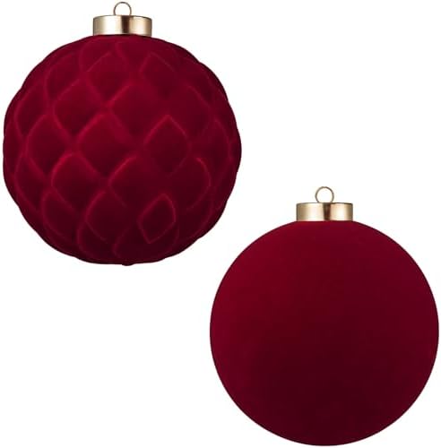 Large Velvet Christmas Ball Ornaments - 6 Inch Flocked Christmas Balls Shatterproof Decorative Hanging Ornaments Set for Xmas Tree Holiday Wedding Party Decor (Burgundy, 2pcs)
