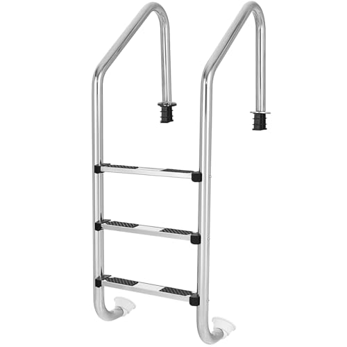 Goplus Swimming Pool Ladder 3-Step/4-Step In-Ground Stainless Steel Step for Indoor/Outdoor Pool Heavy Duty Non-Slip Ladder Easy Assembly