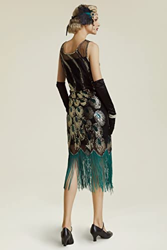 BABEYOND 20's Vintage Peacock Sequin Fringed Party Flapper Dress2