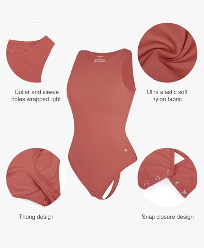 Image of Popilush Bodysuits for Women Tummy Control Shapewear Compression Body Suit Sleeveless Thong Halter Cotton Casual Tank Top for Spring & Summer