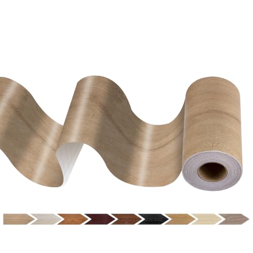 Image of JUNART Wood Grain Repair Tape(10cmx1000cm), Self-Adhesive Waterproof Realistic Textured Repair Duct Tape for Tables, Baseboards, Doors, Windows, and Floors with Plastic Scraper(Yellow Teak)
