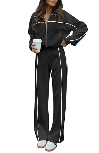 HAEOF Women 2 Piece Sweatsuit 2025 Fall Long Sleeve Zip Up Sweatshirt Jogger Pants Machting Lounge Sets Track Suit