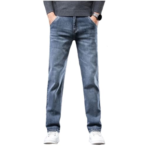 Men's Fce Lined Thiened Straight Leg Jeans Busin Elastic Autumn Winter Denim Pants