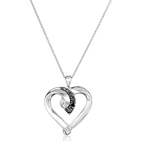 Sterling Silver Black Diamond Heart Pendant Necklace (1/4 Cttw, I-J Color, I2-I3 Clarity), 18" Cover