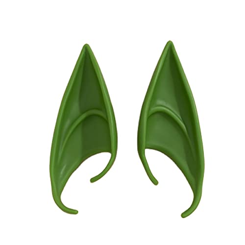 Pingyongchang Silicone Halloween Fairy Pixie Elf Ears Earrings Colorful Sweet Cool Ear Clip Without Ear Holes Soft Pointed Goblin Ears Cosplay for Women Party Jewelry-Green