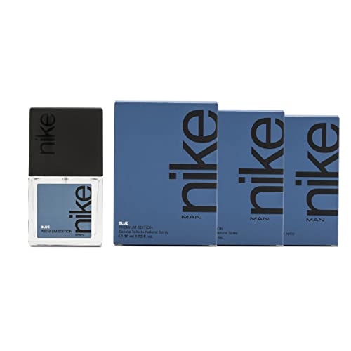 NIKE - Blue, Colonia Hombre, Pack de 3 x 30 ml, Formato Viaje en Spray, Perfume Hombre, Eau de Toilette Natural y Masculina, Aroma Frutal Amaderado, Fragancia Fresca, Elegante y de Larga Duración