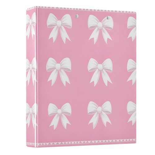 Image of 3 Ring Binder White Bows Pink 1.5 inch Binders Three Ring Binders with Clipboard 3 Interior PVC Clear Pockets for Office Supplies