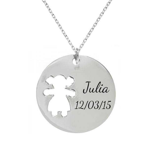Colgante personalizado recuerdo de nacimiento niña de Plata de Ley para regalar a Mamá - Joyas Día de la Madre Plata 925 - Collar nacimiento bebé niña de Plata de Ley