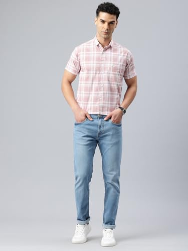 Image of Majestic Man Men Slim Fit Pure Cotton Checkred Half Sleeve Casual Shirt