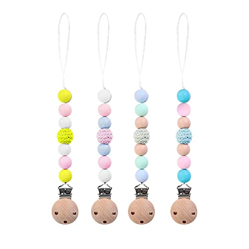 Image of Heevir Silicone Pacificer Clips, 4 Pack Pacificer Holder for Baby Girls and Boys, Soothie Binky Clips for Baby Gift and Teething Toys