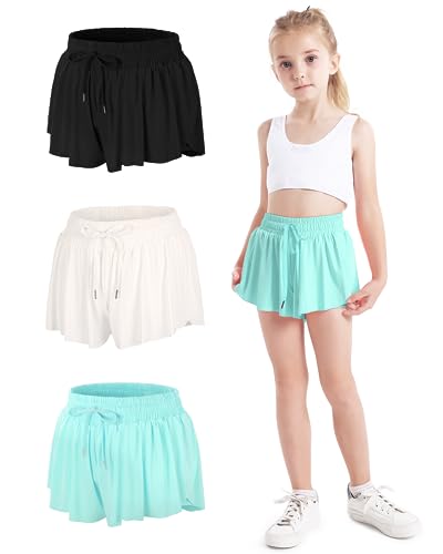 Image of BOOPH Girls Flowy Shorts Kids Athletic Butterfly Shorts with Pockets 2-in-1