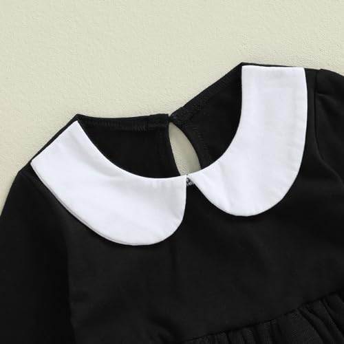 Muasaaluxi Newborn Baby Girl Halloween Outfit Long Sleeve Doll Collar Romper Tutu Dress Black Bodysuit Halloween Dress 0-24M3