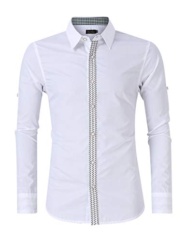 GloryStar Men's German Bavarian Oktoberfest Button Down Dress Shirts Slim Fit Plaid Long Sleeve Shirt for Lederhosen3