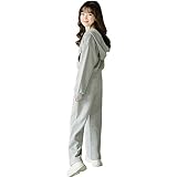 [JPバレンタインデー] キッズ ジャージ 上下 2点セット 子供服 女の子 フード付き パーカー 長ズボン セットアップ スポーツウェア スウェット カジュアル 無地 運動着 部屋着 ルームウェア ジュニア服 親子服 春 秋 (グレー, 160)