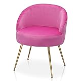 Magshion SpaceSaving Vanity Stool Accent Chair Armchair Living Room Chair Leisure Chairs Makeup Bathroom Seat Wood Legs Velvet Chair, Grey, Velvet Pink