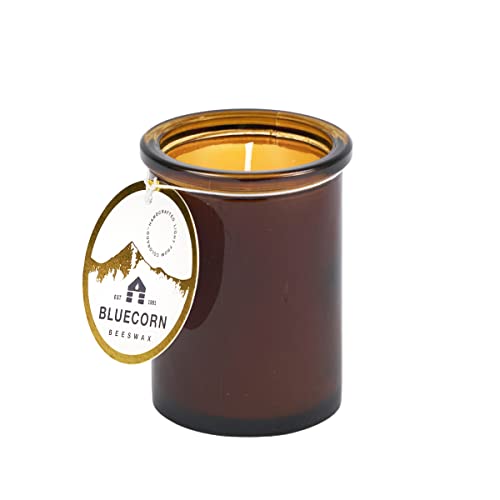 Bluecorn Beeswax 100% Raw Beeswax Candle in 50% Recycled Glass (2Â¾-Inch Dia. x 3Â¾-Inch Tall) 35 Hour Burn Time (1, Dark Amber)