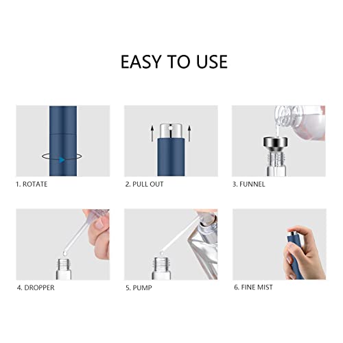 Lil Ray 8ML Portable Mini Perfume Atomizer Spray Bottle(4 PCS), Travel Refillable Atomizer Sprayer for Perfume,Cologn, Fragrance with Twist Design (Matte Black&Rose Gold&Blue&Silver)