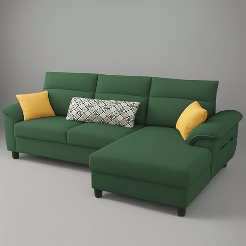 Image of Casaliving Seams RHS 4 Seater L Shape Sofa for Living Room (Green Fabric) Premium Fabric Sofa