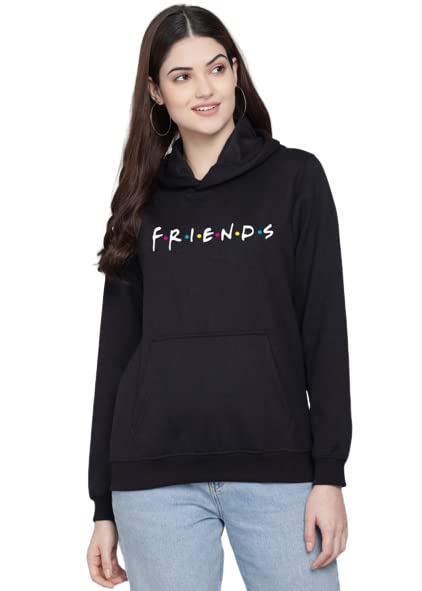 LasmoWomen's Hooded Neck Regular Fit Fleece Friends Printed Hoodie for Winters