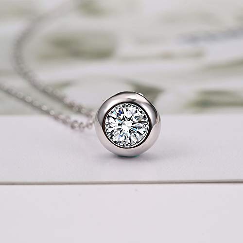 Mints S925 White Gold Plated 1.00 Ct (D Color, Vvs Clarity) Diamond Cz Bezel-Set Solitaire Sterling Silver Pendant Necklace 16" - 18" #TOP3