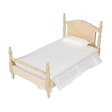 Inusitus Miniature Dollhouse Bed - Dolls House Furniture Queen Bed - 1/12 Scale (Light-White-Fabric)