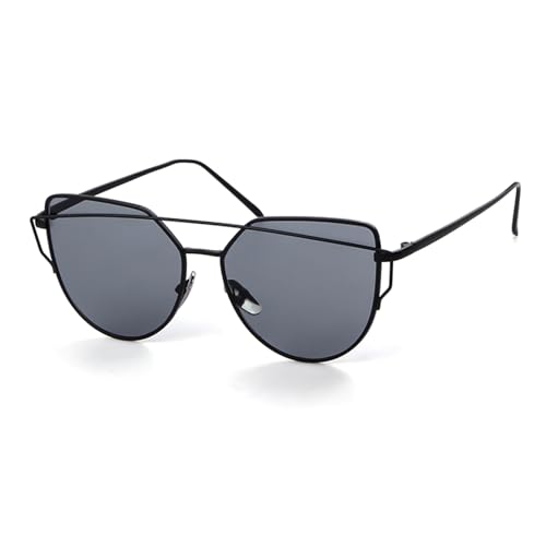 Cat Eye Sunglasses for Women Double Bridges Aviator Sun Glasses Metal Frame Mirrored Lens Y2K Glasses UV400 Protection