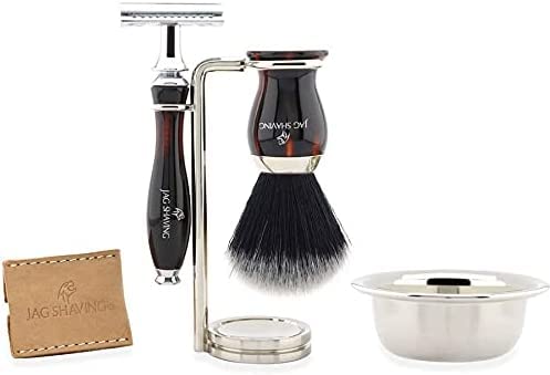 4-częściowy zestaw do golenia dla mężczyzn z dwosieczną brzytwą ze sztucznych włosów ze stojakiem na pędzle do golenia Shaving Bowl – elegancki zestaw wegańskich pędzli do golenia