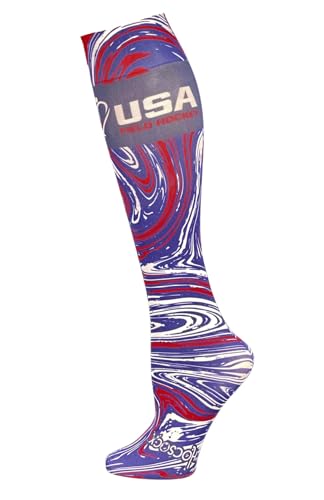 Hocsocx Team USA Swirls Socks Performance Liner Moisture-Wicking Protection for Field Hockey, Ice Hockey, and Soccer