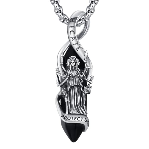 Hecate Necklace Hekate Triple Goddess Witches Pendant 925 Sterling Silver Healing Crystal Necklace Ancient Greek Mythology Hecate Witchcraft Moon Magic Amulet Jewelry for Women Men