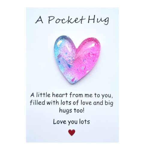 YOJO Pocket Hug Heart with Greeting Cards, Little Heart Pocket Hug Token, Long Distance Relationship Gifts, Thinking of You Gifts for Women Men Him Her (Blue Pink)