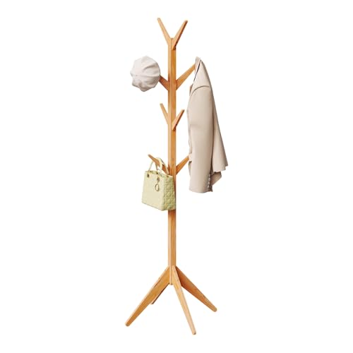 WOLTU Perchero Madera de Pie Tipo de Árbol para Colgar Ropa con 8 Ganchos en 4 Niveles Altura de 180 cm, Color Naturaleza