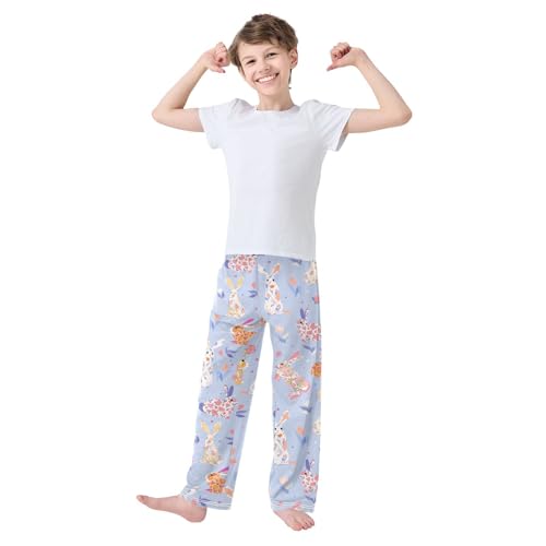 Floral Bunny Boys Long Pants Soft Trousers Elastic Waist Kids Lounge Bottoms with Pockets S-XL2