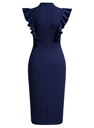 Knitee Women's Vintage Ruffle Sleeve V-Neck Bodycon Evening Party Cocktail Pencil Sheath Dress4