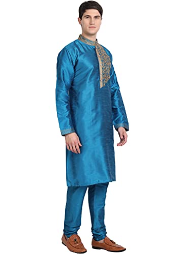 SKAVIJ Men's Embroidered Kurta Pajama Set Art Silk Traditional Dress, Regular Fit Great Father's Day Gift4
