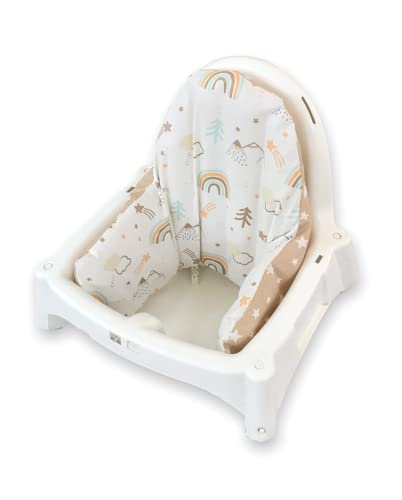 Image of Cover- Washable & Reversible Cotton Cushion Cover for IKEA High Chair Accessories, Compatible with Antilop,Only Cover! (Brown Rainbow)