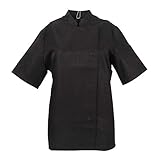 chaquetas cocinero chicote Uniforme de cocina de manga corta para mujer ,resistente al agua y anti-manchas,cierre lateral y cuello con forma de polo.