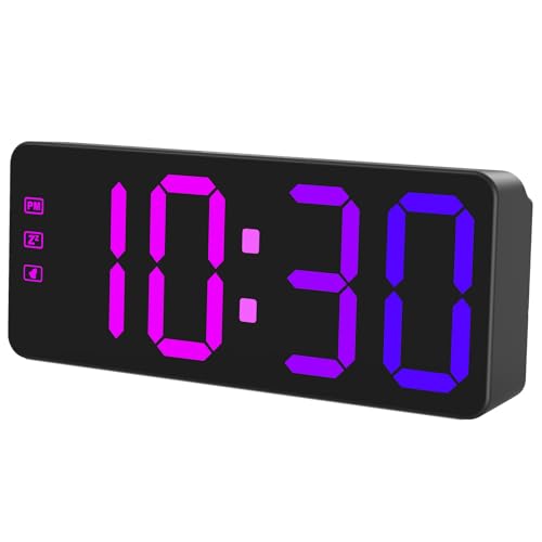 KWANWA Réveil numérique avec Affichage LED RVB – Batterie de Secours, Fonction Snooze, Horloge de Chevet alimentée sur Secteur pour la Maison, Le Bureau (Adaptateur Inclus) – vue 4