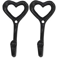 Decorative Wall Hooks 2PCS Cast Iron Coat Hooks Heart for Bath Kitchen Garage Scarf Cap Cup Hat Purse Robes Decorative for Wall