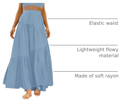Image of ANRABESS Women's Boho Elastic High Waist Pleated A-Line Flowy Swing Asymmetric Tiered Maxi Long Skirt Dress with Pockets