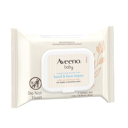 Image of Aveeno Baby Hand & Face Wipes, Oat Extract & Aloe, Fragrance Free, 25 ct | Cleansing & Moisturizing Baby Wipes for Sensitive Skin, No Added Sulfates, Alcohol, & Parabens, Hypoallergenic