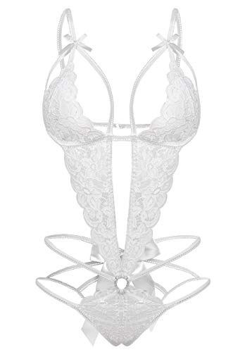 Image of Donnalla Women's Deep V Lace Teddy One Piece Lingerie Cutout Strappy Lingerie