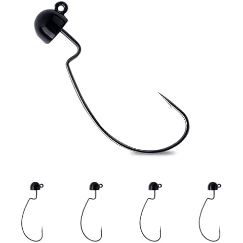 UNYLE 5 Pcs Tungsten Jig Heads Shroom Jig Heads, Ned Rig Jig Heads Mushroom Jig Weight Head with Offset Worm Hooks for Crappie Bass Fishing 1/8oz Cover