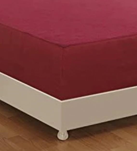 Image of Waterproof Mattress Protector Queen Size 75x60 - Waterproof Terry Cotton Mattress Protector /Bed Cover Queen Size Bed - Maroon Color - Water Proof Mattress Protector for Kids Urine