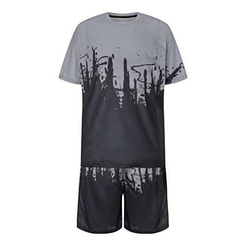 Summer Tracksuit For Mens 2 Piece Casual T-Shirt And Shorts Sports Set Solid/Flag Print Workout Athletic Sweatsuits #TOP4
