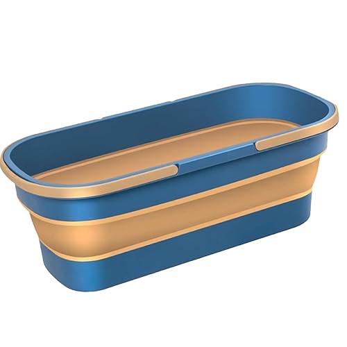 macto Large Mop Bucket, Folding Wash Bucket with Wheels and 2 Handles, Plasstic Bucket, Portable Water Pail Space-Saving Bucket, Portable Small Water Supplies, House Cleaning, 1, Blue Brown