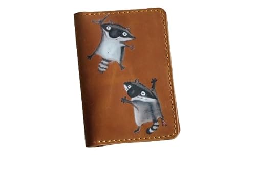Raccoon, Animal, Fashion Women's 3D Genuine Leather Bifold Wallet, Snap Closure, Small Wallet, Credit Card Holder, Coin Purse with ID Window, Custom Handmade wallet, Minimalist