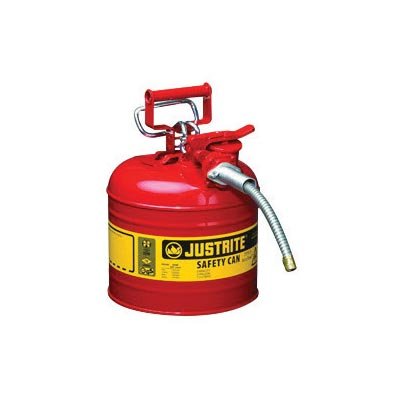 Justrite 7220120 2 gal Red AccuFlow Galvanized Steel Type II Vented Safety Can With Stainless Steel Flame Arrester And 5/8'' Metal Hose (For Flammable Liquids), 15.34 fl. oz., 1" x 1" x 1"